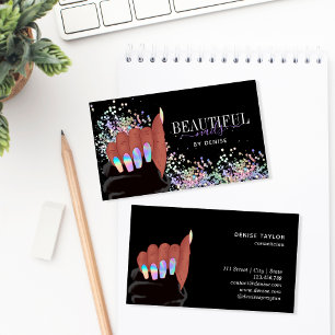 Tarjeta De Visita holographic nails salon afroamerican hand
