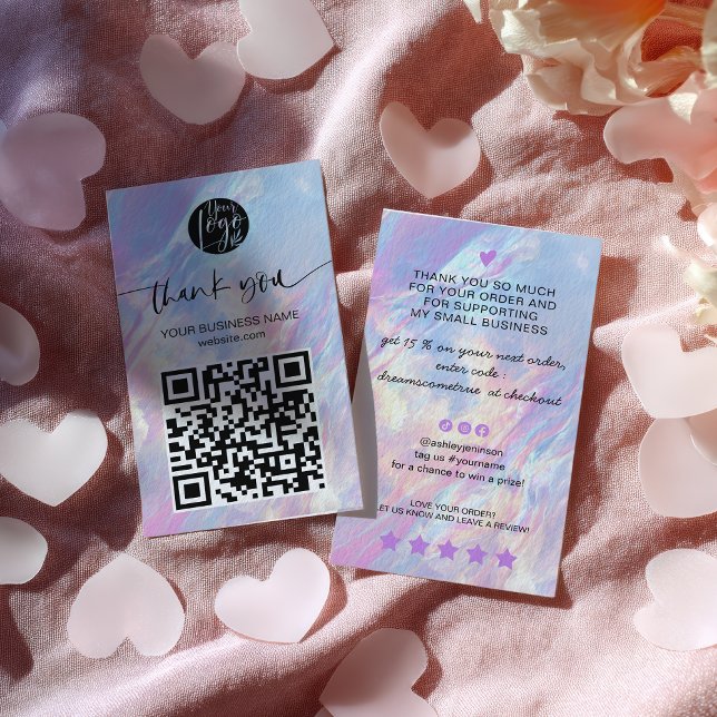 Tarjeta De Visita Holographic Opal QR Code Discount Thank You (Holographic Opal QR Code Discount Thank You Business Card)