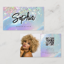 Tarjeta De Visita Holographic Opal QR Code Logo Shiny Beauty