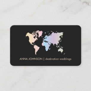 Tarjeta De Visita Holographic Pastel World Map Global Travel Agent