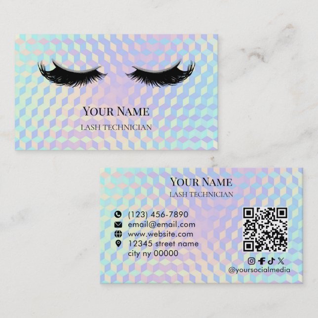 Tarjeta De Visita Holographic QR code Lash Technician (Anverso / Reverso)