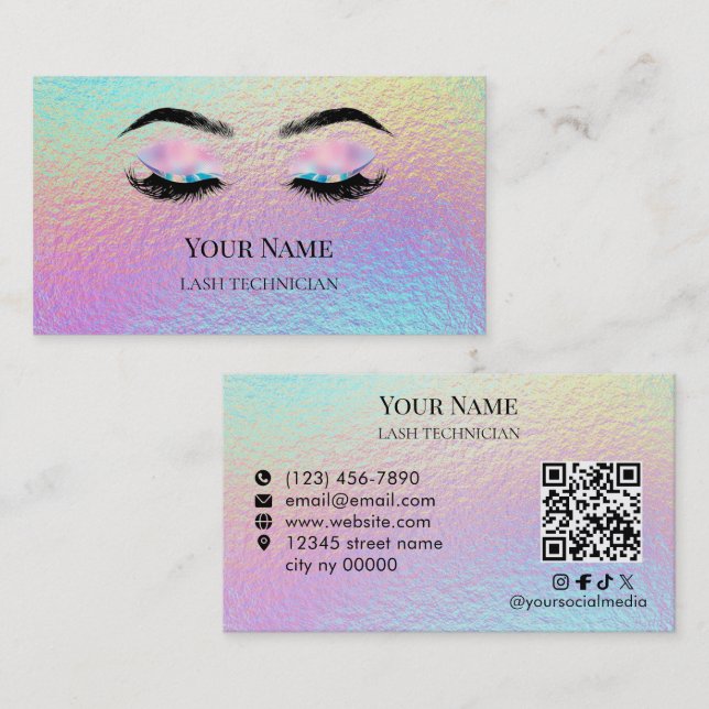 Tarjeta De Visita Holographic QR code Lash Technician (Anverso / Reverso)