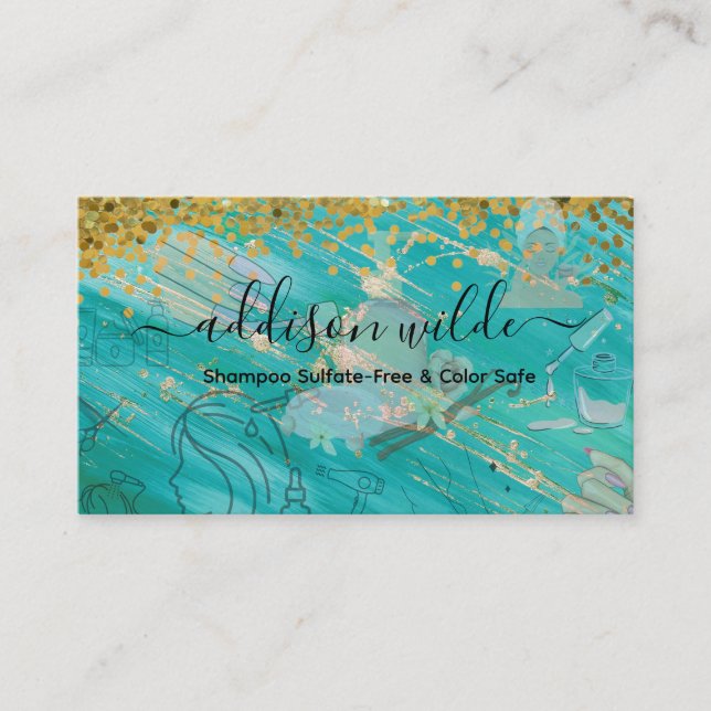 Tarjeta De Visita Holographic Signature Script Modern Glam Glitter (Anverso)