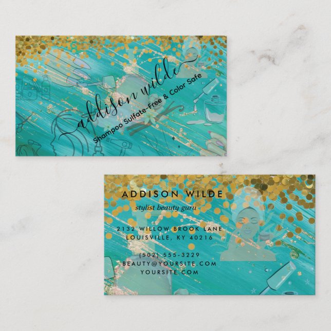 Tarjeta De Visita Holographic Signature Script Modern Glam Glitter (Anverso / Reverso)