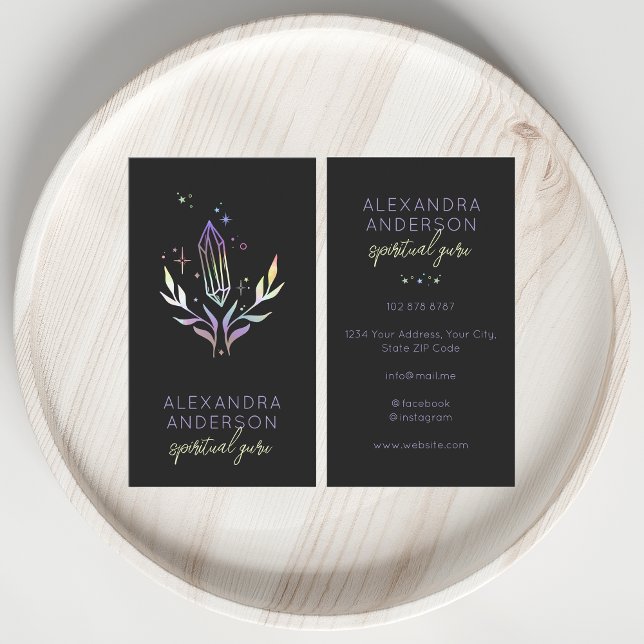 Tarjeta De Visita Holographic Spiritual Crystals Mystic Black (Holographic Spiritual Crystals Mystic Black Business Card)