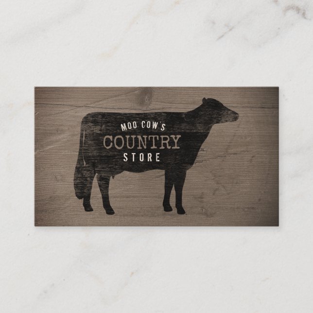 Tarjeta De Visita Holstein Cow Silhouette Rustic Style (Anverso)