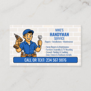 Tarjeta De Visita Hombre de las Manos Azules Dibujo Animado Herramie