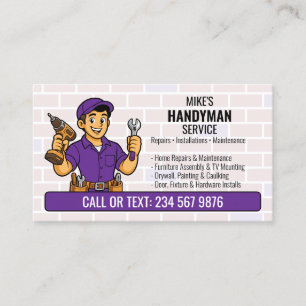 Tarjeta De Visita Hombre de Mano de Morado Dibujo Animado Herramient