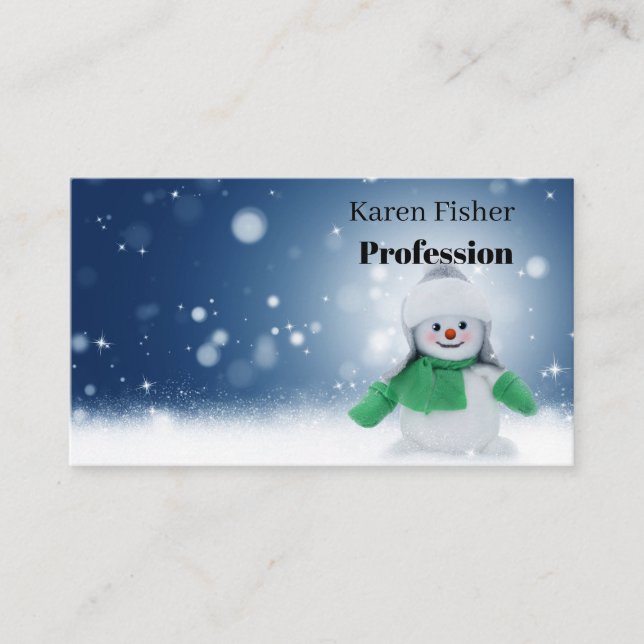 Tarjeta De Visita Hombre de nieve con una bufanda verde (Anverso)