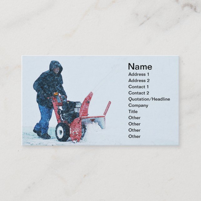 Tarjeta De Visita hombre empujando a un soplón de nieve (Anverso)