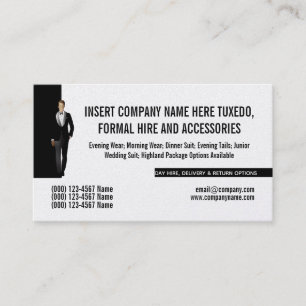 Tarjeta De Visita hombre esmoquin traje formal alquiler negocio DIY