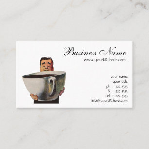 Tarjeta De Visita Hombre Feliz Antiguo Bebiendo Taza Gigante de Café