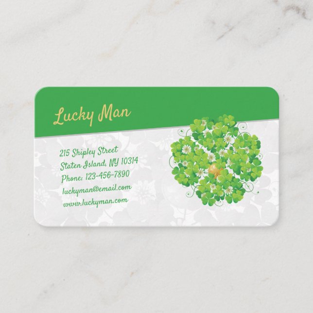 Tarjeta De Visita Hombre Lucky | Clover de monedas de oro (Anverso)