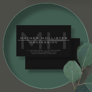 Tarjeta De Visita Hombres Monogramas, Gris y Negro