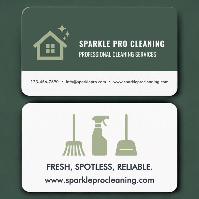 Tarjeta De Visita Home Cleaning Service Green Professional (Subido por el creador)