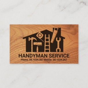 Tarjeta De Visita Home Handyman Tools Carpintero de grano de madera