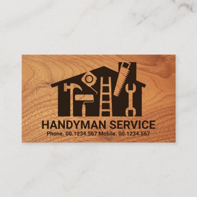 Tarjeta De Visita Home Handyman Tools Carpintero de grano de madera (Anverso)
