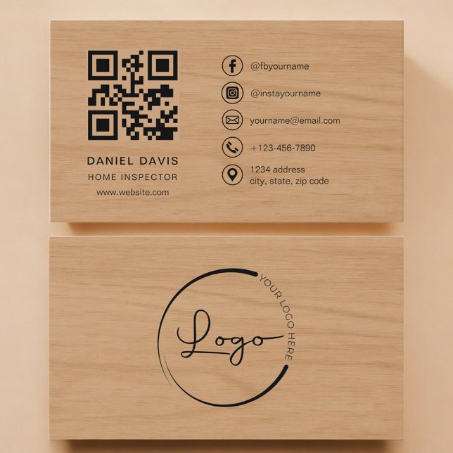 Tarjeta De Visita Home Inspector Wood Professional QR Code (Subido por el creador)