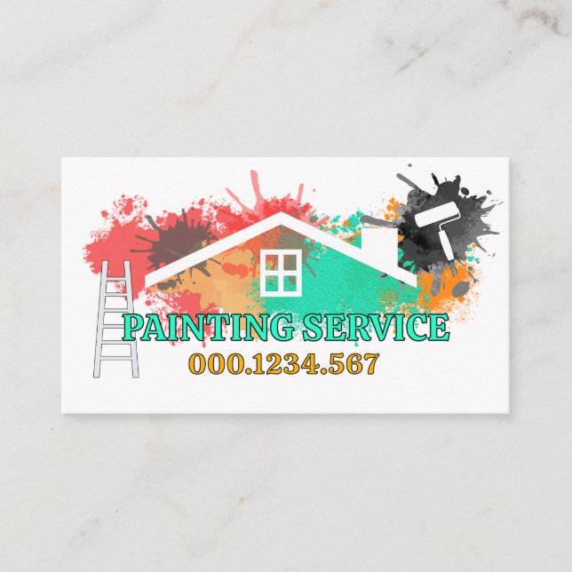 Tarjeta De Visita Home Paint Splatter Ladder Brush (Anverso)