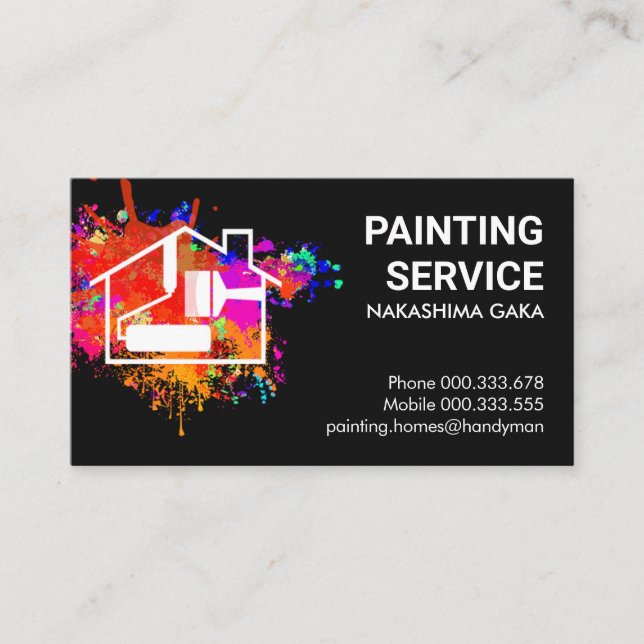 Tarjeta De Visita Home Painting Over Paint Splatter (Anverso)