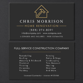 Tarjeta De Visita Home Renovation Contractor Builder Black Gold