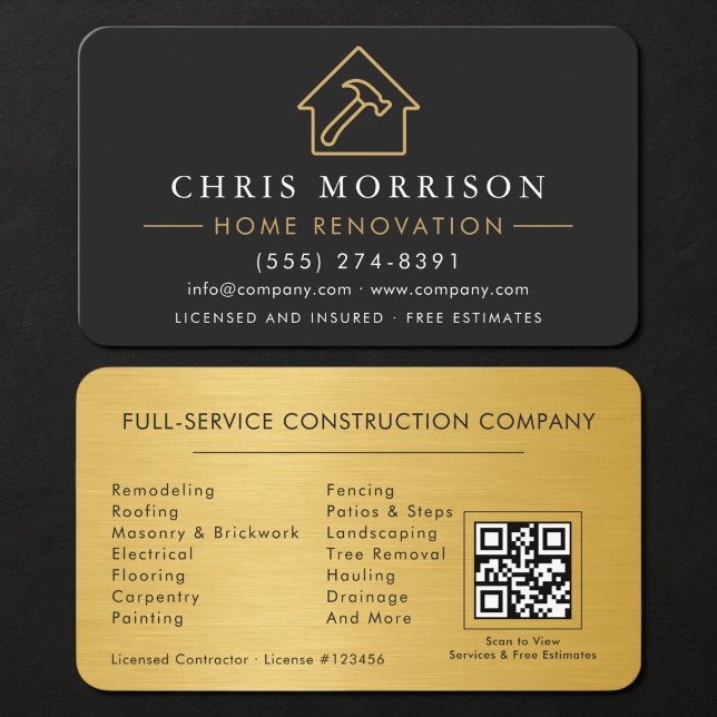 Tarjeta De Visita Home Renovation QR Code Metallic (Subido por el creador)