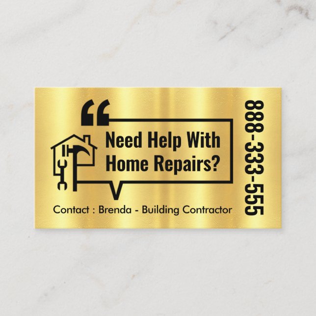 Tarjeta De Visita Home Repair Bubble Speech Gold Layer (Anverso)