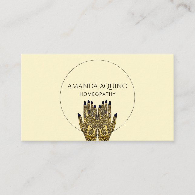 Tarjeta De Visita Homeopatía Henna Hands Healthcare (Anverso)
