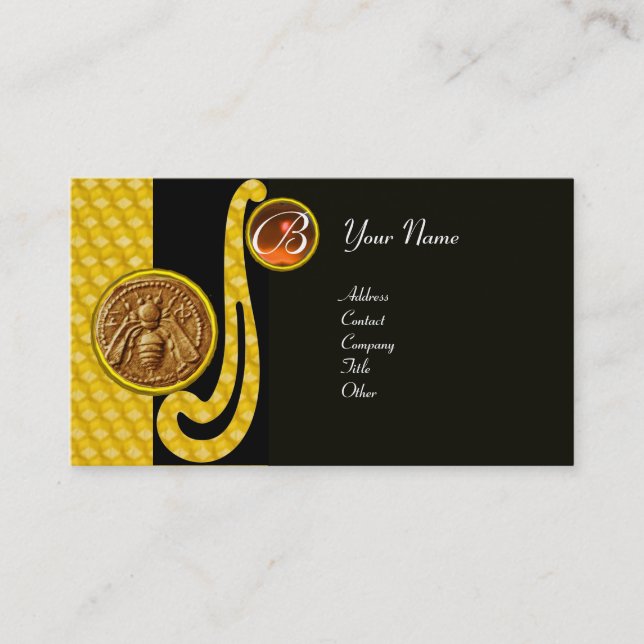 TARJETA DE VISITA HONEY BEE, BEEKEEPER APIARIST MONOGRAM (Anverso)