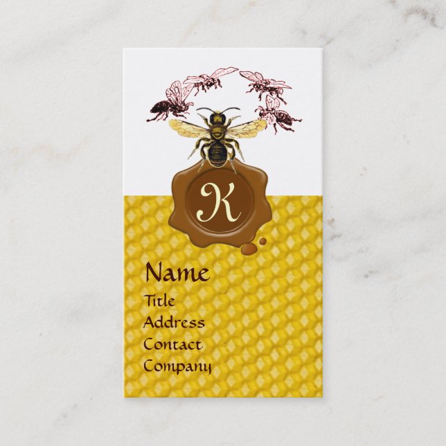 TARJETA DE VISITA HONEY BEE ,BEEKEEPER BROWN WAX SEAL MONOGRAM (Anverso)
