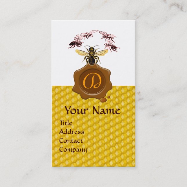 TARJETA DE VISITA HONEY BEE, BEEKEEPER BROWN WAX SEAL MONOGRAM (Anverso)