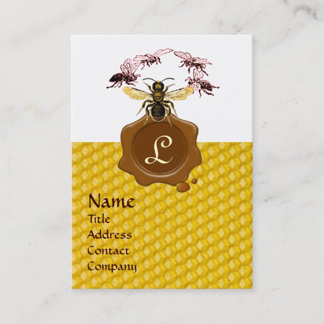 TARJETA DE VISITA HONEY BEE, BEEKEEPER BROWN WAX SEAL MONOGRAM (Anverso)