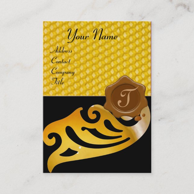 TARJETA DE VISITA HONEY BEE, BEEKEEPER BROWN WAX SEAL MONOGRAM (Anverso)