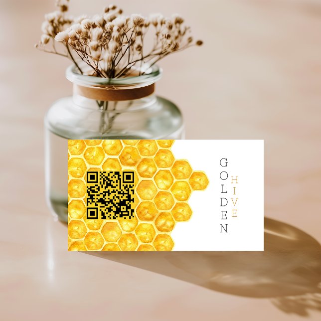 Tarjeta De Visita Honey Farm QR Code Honey Comb Moderno Simple (Subido por el creador)