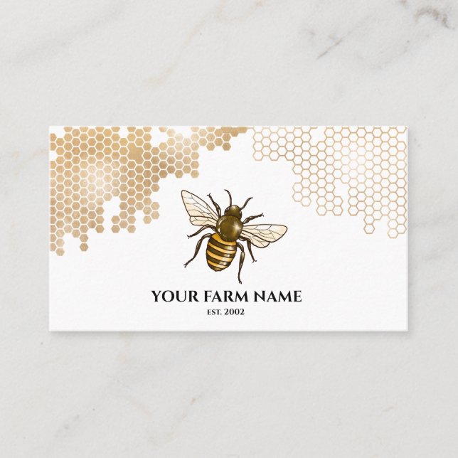 Tarjeta De Visita Honeycomb Bee Farm Beekeeper Apiarist Honeybeas (Anverso)