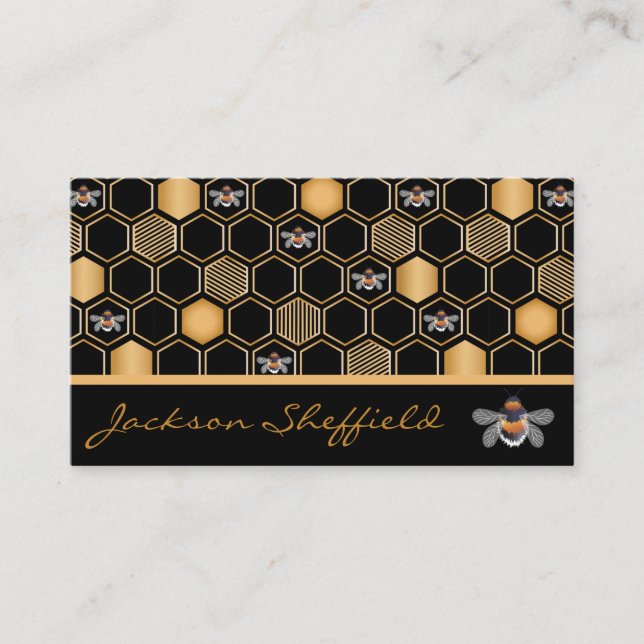 Tarjeta De Visita Honeycomb Y Abejas (Anverso)
