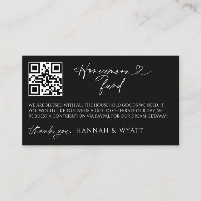 Tarjeta De Visita Honeymoon Gift Request Wedding Enclosure Scan Card (Anverso)