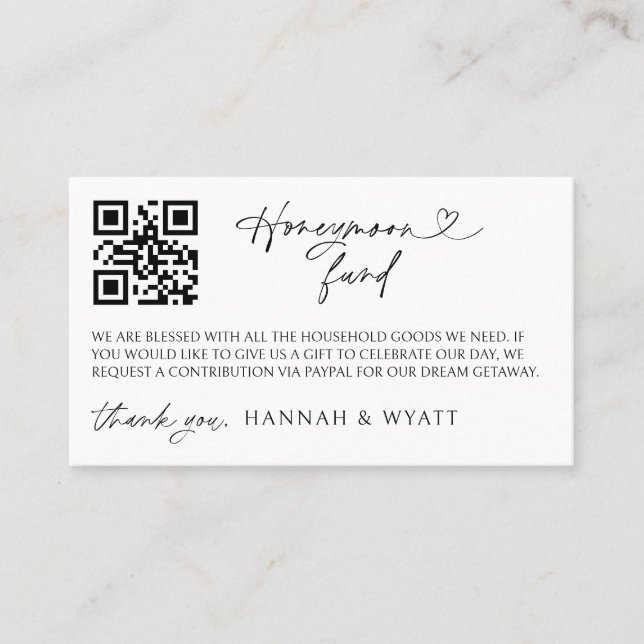 Tarjeta De Visita Honeymoon Gift Request Wedding Enclosure Scan Card (Anverso)
