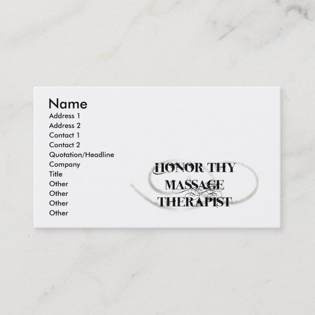 Tarjeta De Visita Honre a Thy terapeuta del masaje (Anverso)