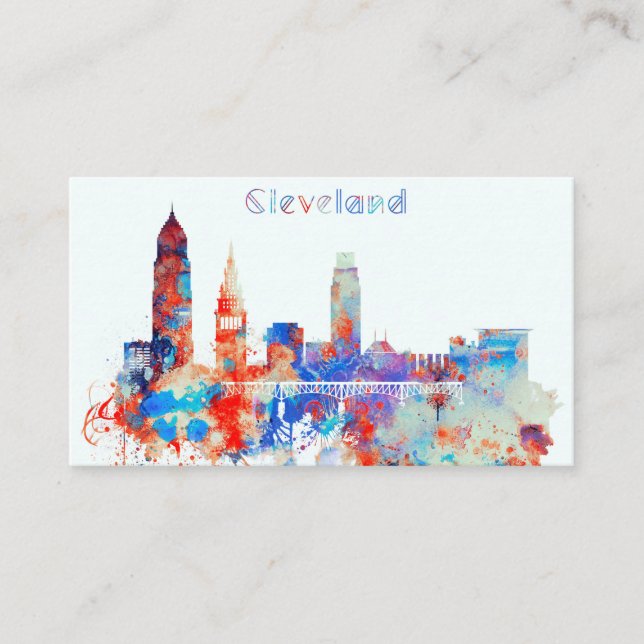 Tarjeta De Visita Horizonte de Cleveland de la acuarela (Anverso)