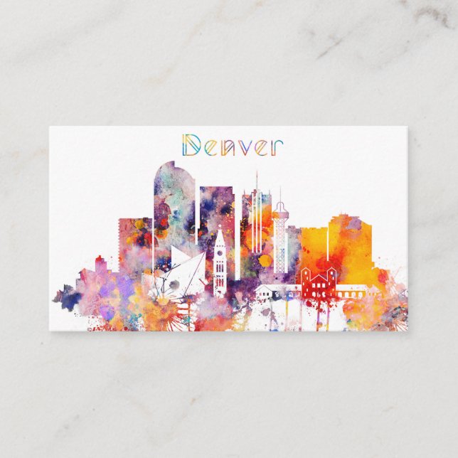 Tarjeta De Visita Horizonte de la ciudad de Denver de la acuarela (Anverso)