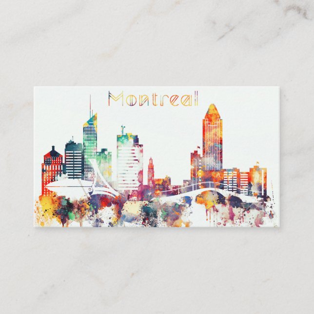 Tarjeta De Visita Horizonte de Montreal de la acuarela (Anverso)