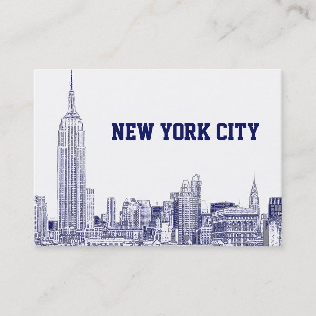 Tarjeta De Visita Horizonte de NYC Grabado 01 Azul (Anverso)