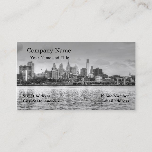 Tarjeta De Visita Horizonte de Philadelphia en blanco y negro (Anverso)