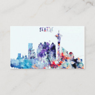 Tarjeta De Visita Horizonte de Seattle de la acuarela