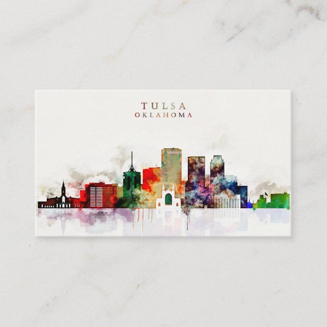 Tarjeta De Visita Horizonte de Tulsa de la acuarela (Anverso)