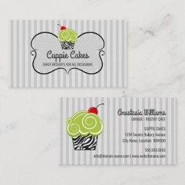 Tarjeta De Visita Horneado de Cupcake con Patrón de Cebra y Verde El