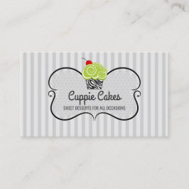 Tarjeta De Visita Horneado de Cupcake con Patrón de Cebra y Verde El
