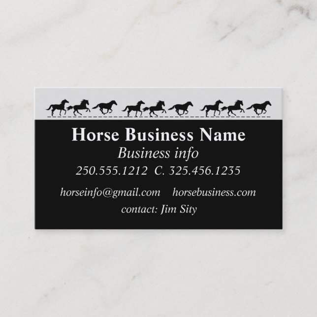 Tarjeta De Visita Horse Business Boarding Stables Lecciones de Viaje (Anverso)