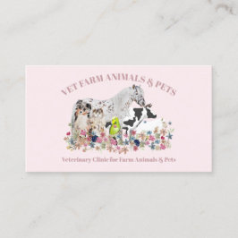 Tarjeta De Visita Horse Cow Sheep Dog Cat Pink Farm Animals
